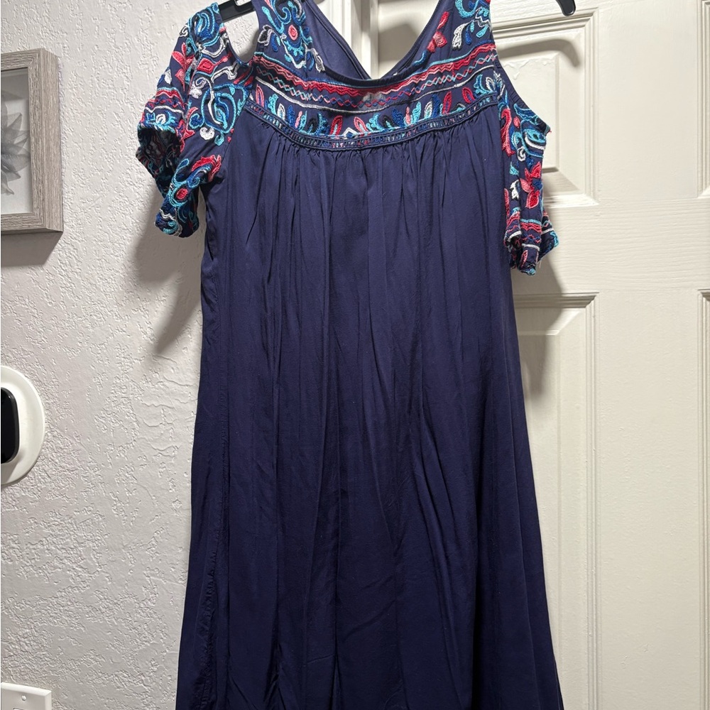 New Directions Asymmetrical Dress in Navy and Multicolor